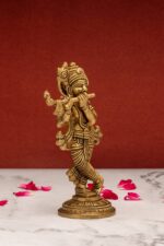 Brass Krishna Idol Playing Flute – Detailed Carving – 6 Inch - Image 6