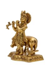 Superfine Brass Krishna Idol with Cow – 9.5 Inch - Image 4