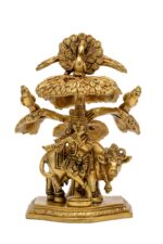 Superfine Brass Krishna Idol With Cow Under Sacred Tree – 7 Inch - Image 4