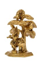 Superfine Brass Krishna Idol With Cow Under Sacred Tree – 7 Inch - Image 2