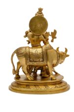 Superfine Brass Krishna Idol with Cow – Beautifully Carved – 13 Inch - Image 8