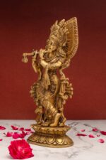 Brass Krishna Idol Playing Flute – 13 Inch - Image 2