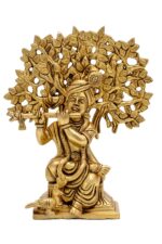 Superfine Brass Krishna Idol Playing Flute Under Sacred Tree – 8 Inch - Image 6