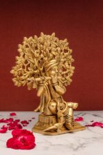 Superfine Brass Krishna Idol Playing Flute Under Sacred Tree – 8 Inch - Image 8