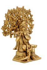 Superfine Brass Krishna Idol Playing Flute Under Sacred Tree – 8 Inch - Image 5