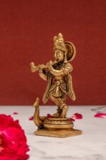 Brass Krishna Idol Playing Flute Miniature – 3.5 Inch - Image 2