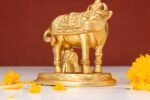 Superfine Holy Brass Cow with Calf Idol – Ganesh Laxmi Carved – 5.5 Inch