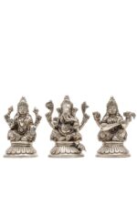 Brass Silver Coated Ganesh Laxmi Saraswati Idols – Detailed Carving – 4 Inch - Image 26