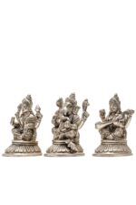Brass Silver Coated Ganesh Laxmi Saraswati Idols – Detailed Carving – 4 Inch - Image 25