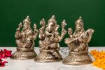Brass Silver Coated Ganesh Laxmi Saraswati Idols – Detailed Carving – 4 Inch - Image 2