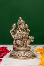 Brass Silver Coated Ganesh Laxmi Saraswati Idols – Detailed Carving – 4 Inch - Image 12