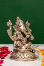 Brass Silver Coated Ganesh Laxmi Saraswati Idols – Detailed Carving – 4 Inch - Image 8