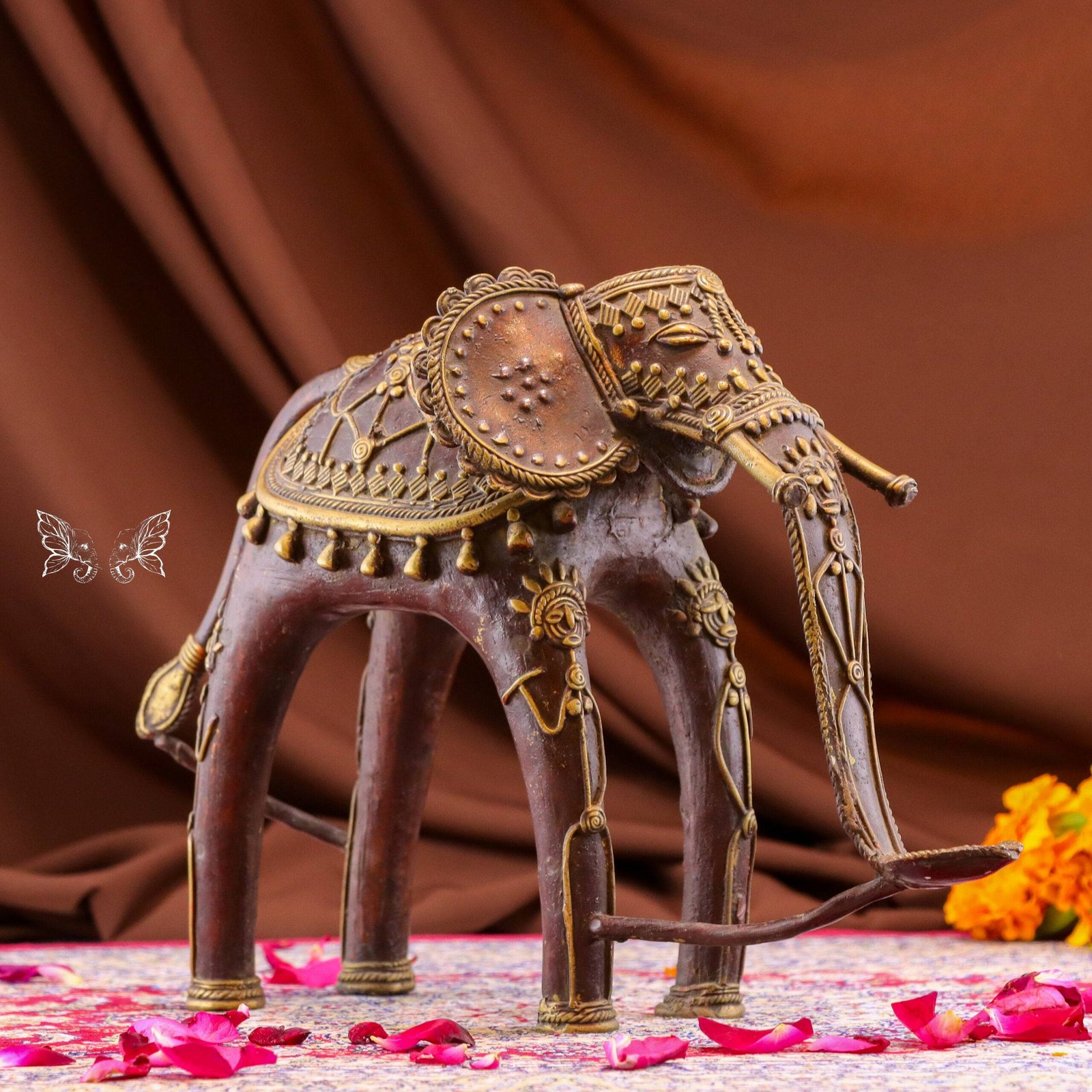 dhokra-elephant-62-scaled-1.jpg Handcrafted Dhokra Brass Tribal Elephant – Timeless Indian Art with Candle Stand - Image 1