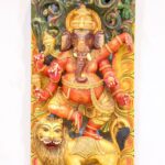 Handcrafted Wooden Ganesha Wall Panel (60 Inches) – Large Antique Lion-Mounted Vinayagar Wood Carving - Image 6