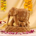 10-Inch Hand-Carved Wooden Elephant with Baby – Artisan Decor