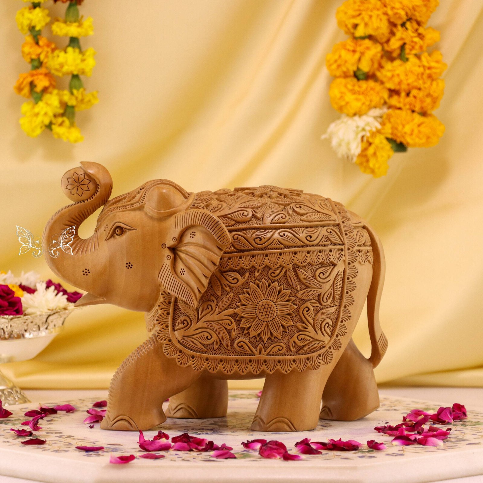 hand-carved-wood-elephant-80-scaled-1.jpg 7-Inch Hand-Carved Wooden Elephant – Elegant Home Décor & Gift - Image 1