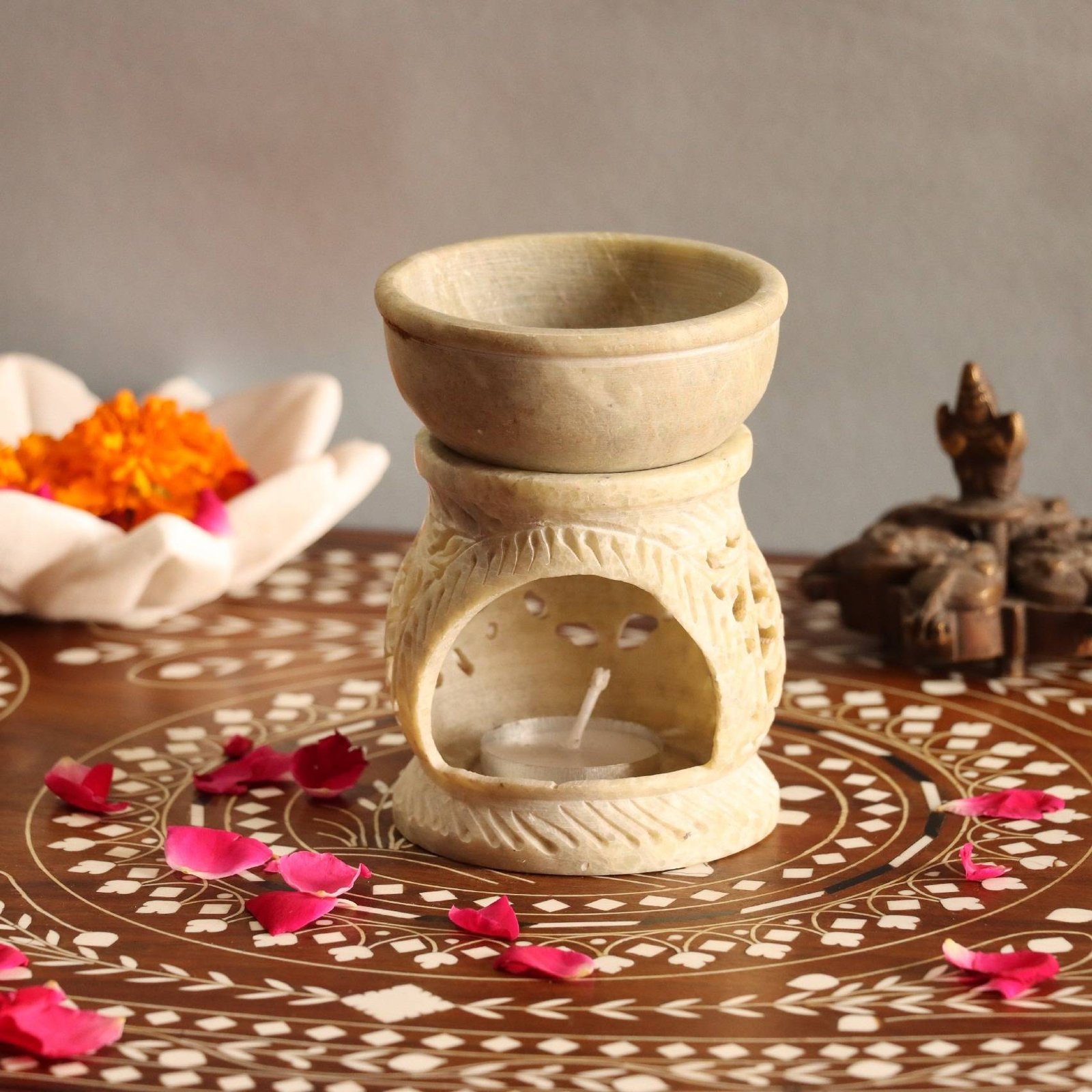 incense-burner_11.jpg Hand Carved Soap Stone Oil Burner Jaal Design - Image 1
