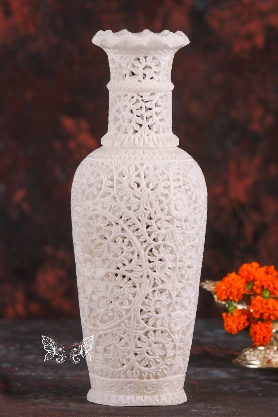 inlay-marble-plate_13.jpg Hand Carved Marble Vase with Inlay Work - Image 1