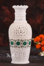 Hand Carved Marble Vase with Inlay Work