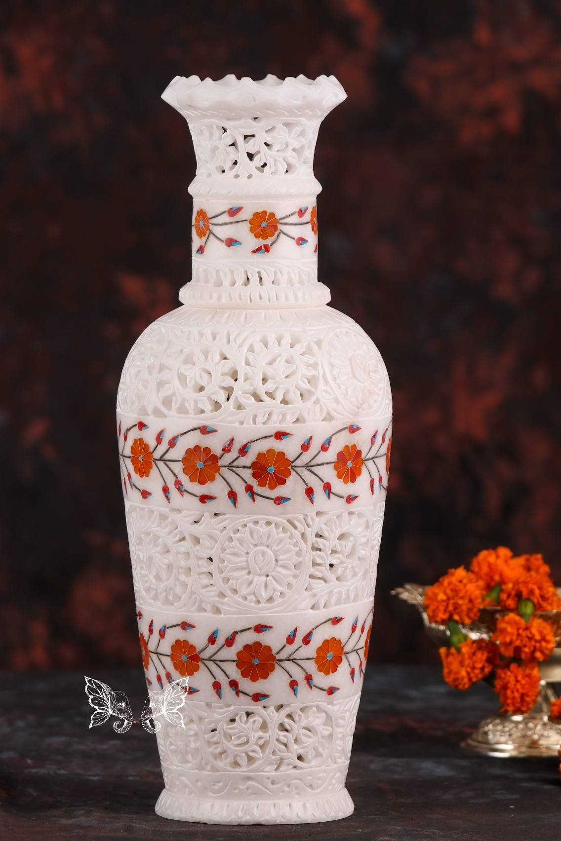 inlay-marble-plate_25-1.jpg Hand Carved Marble Vase with Inlay Work - Image 1