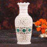 Hand Carved Marble Vase with Inlay Work