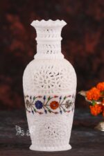 Hand Carved Marble Vase with Inlay Work