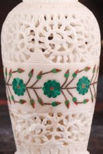Hand Carved Marble Vase with Inlay Work - Image 2