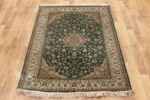 Kashan Floral Design Silk Rug/carpet from Kashmir – Green (4×6 ft) - Image 8