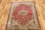 Kashan Design Silk Rug/carpet from Kashmir – Red & Ivory - Image 8