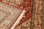 Kashan Design Silk Rug/carpet from Kashmir – Red & Ivory - Image 5