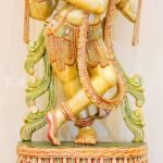Hand-Carved Wooden Lord Krishna Statue (3 Feet) – Golden Venugopala Standing Sculpture - Image 2