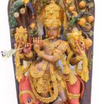 Hand-Carved Wooden Krishna Idol with Cow and Peacocks (5ft) - Image 6