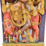 Hand-Carved Wooden Krishna Idol with Cow and Peacocks (5ft) - Image 5