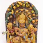 Hand-Carved Wooden Krishna Idol with Cow and Peacocks (5ft) - Image 4
