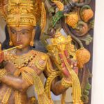 Hand-Carved Wooden Krishna Idol with Cow and Peacocks (5ft) - Image 3