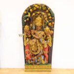 Hand-Carved Wooden Krishna Idol with Cow and Peacocks (5ft) - Image 2