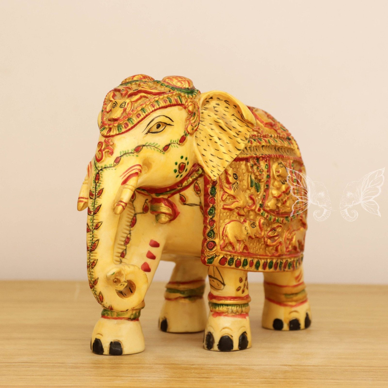 marble-dust-elephant-shikar-scene-2588-scaled-1.jpg Hand Painted Gold Tribal Elephant - Image 1